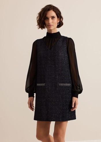 Phase Eight Sabine Tweed Dress Navy Australia | EK4239756